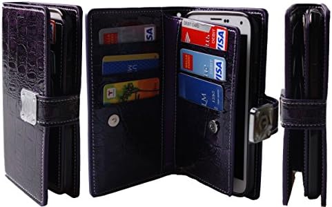 S6 Edge+ Case, [Dual Wallet] [6 Card Slot,3 Bill Slot] [Wristlet] PU Leather TPU Bumper Clutch Case [Drop Protection] For Galaxy S6 Edge Plus (Purple)