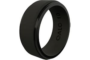 QALO Men's Silicone Wedding Band - 9mm Wide x 2mm Thick - Step Edge, Hexagonal & Engraved Mens Silicone Wedding Ring - Breathable Comfort Fit Rubber Rings Men - Durable Engagement Rings for Him