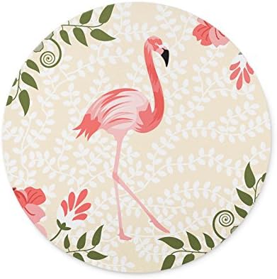 Red Flamingo with Flowers Mouse pad-Non-Slip Rubber Round Mousepad-Applies to Games，Home, School,Office Mouse pad