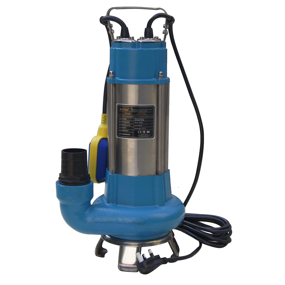 KATSU 1100W Heavy Duty Electric Submersible Sewage Dirty Waste Water Pump 333L/Min with Float Switch for Garden Irrigation Flooded Cellars Tub Pond Swimming Pool 151625