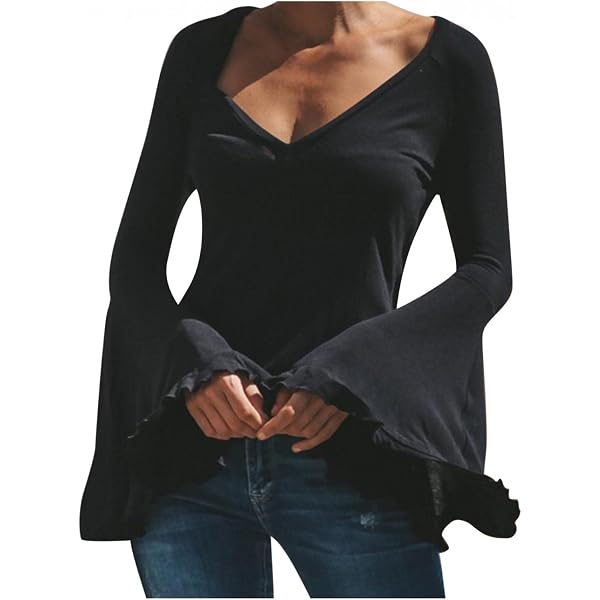 Ivicoer Women's Casual V-Neck Ruffled Bell Sleeve Tunic Top - Loose Summer Blouse - View #14