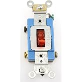 Leviton 15 Amp, 120 Volt, Toggle Pilot Light, Illuminated ON, Req. Neutral Single-Pole AC Quiet Switch, Industrial Grade, Self Grounding, 1201-PLR, Red