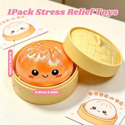 ORCHID M® Big Squishy Toy ,Stress Relief Ball - Sparkle Filled Sensory Squeeze Tool,Cute Adorable Soft Silicone Stretchy Desk Toy Gift for Teens & Adults (Orange)