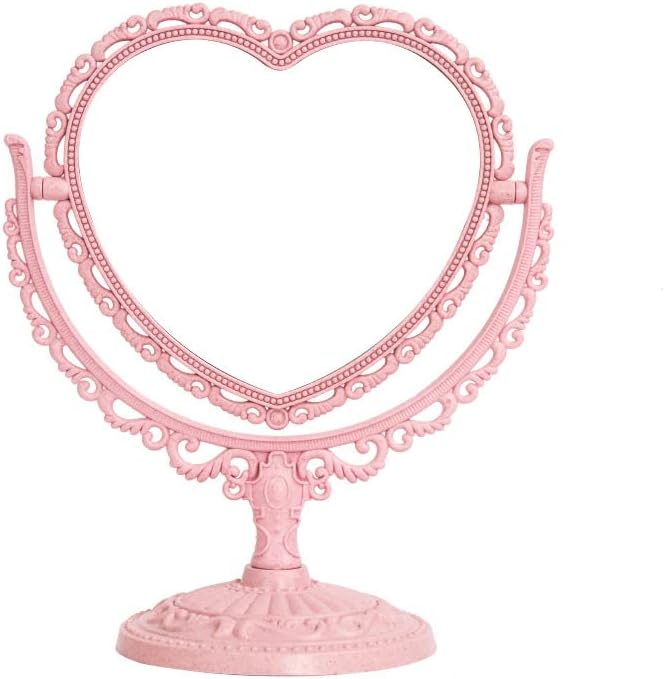 Mirrors - XPXKJ 7Inch Heart Shaped Mirror, 360°Two-Sided Magnifying Aesthetic Mirror, Coquette Room Decor Vanity Mirror for Desk,3X Magnification Bathroom Mirror Bedroom Mirror (Pink Heart Mirror)