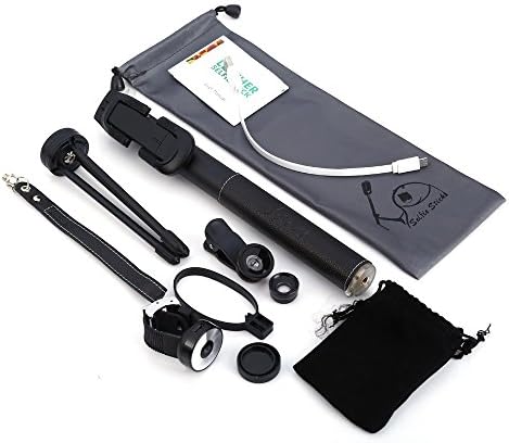 Noosy Leather Luxury Selfie Stick Tripod with Bluetooth Remote Shutter (black)