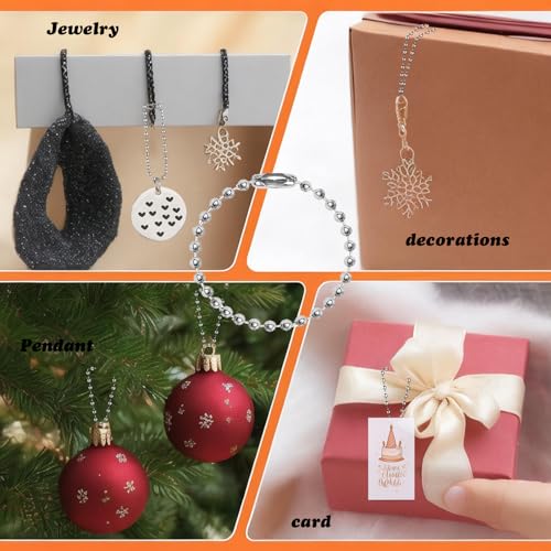 100PCS Ball Bead Chain, 4 Inch Bead Chain Beads 2.4mm Diameter with Necklace Bulk Ball Connector Clasp Extension Keychain Tag Key Rings Dog Tag Chains for Jewelry Making DIY Crafts -Silve