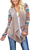 Creabygirls® Womens Geometric Print Drape Irregular Open Front Knit Cardigan
