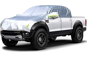 Konnfeir Half Car Cover All Weather Car Body Covers Outdoor Indoor for All Season Waterproof Dustproof UV Resistant Snowproof Universal 210D Oxford Fabric (Fit Small/Medium Size Pickup (Crew Cab))