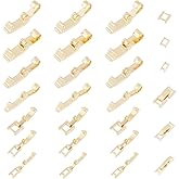 SUPERFINDINGS 28Pcs 7 Sizes 10/15/16/17mm Brass Foldover Clasps Extender Clasp Real 24K Gold Plated Closure End Caps Jewelry Clasps for Bracelet Necklace Jewelry Extender