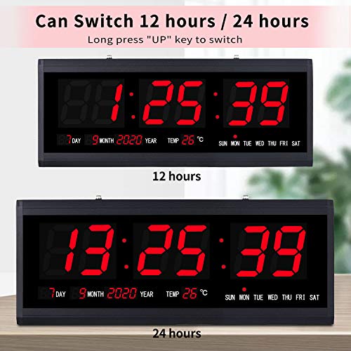 18.9 Inch Large Oversized LED Wall Clock with Seconds Date Day Indoor