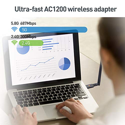 WiFi Adattatore USB 3.0 AC 1200 Mbps WiFi doppia banda 2.4G/5GHz, Antenna WiFi Dual Band per PC Desktop Portatile Tablet, Sistemi operativi Windows XP/Vista/7/8/10, Linux, Mac OS X