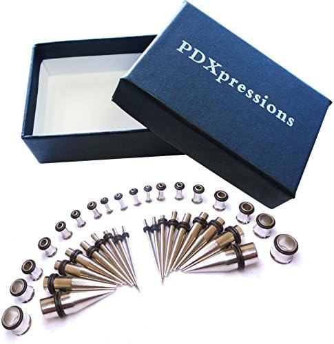 36pc Stainless Steel Body Piercing Ear Kit Plug Taper 00G-14G Gauge stretching Jewelry