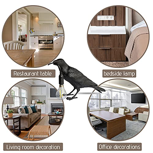 Raven Table Lamp - Crow Desk Lamp - Lifelike Resin Raven Light, Birds Table Light for Bedside Bedroom Living Room Decor (Black)-KJYZDYZQ