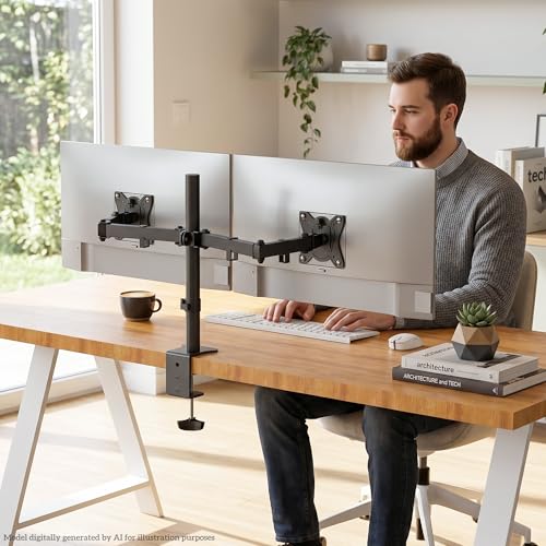 GRIFEMA GB2001-2, 2 Screen PC Monitor Stand for 13-32 Inches, PC Monitor Arm VESA 75 x 75-100 x 100 mm, 360° Rotation, ± 90° Angle Tilt, Height Adjustable, Maximum Weight 9 kg, Black