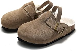 East Bajia Suede Clogs for Girls Boys Unisex Toddler Slippers Slip-on Kids Shoes Indoor Outdoor Cute Sandals Classic Cork Adjustable Buckle