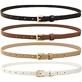 HOTWILL 4 Pack Women Skinny Belts for Jeans Dress Thin Waist Belt for Ladies with Gold Buckle 0.55" Width