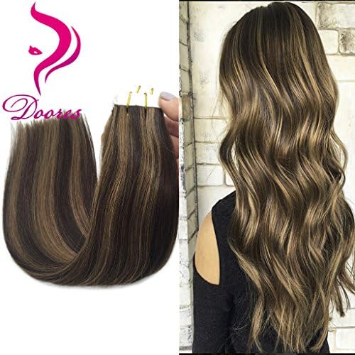 Doores 20inch Ombre Tape in Human Hair Extensions Remy Highlighted Brown Adhesive Glue in Hair Exrensions 20pcs/50g