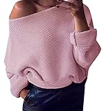 Dellytop Women's Sexy One Off Shoulder Knitted Pullover Loose Sweater Tops