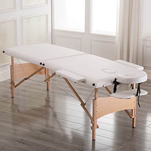Portable Massage Table Spa Bed,76" Professional Height Adjustable 2 Folding Salon Bed with Carry Bag(White)