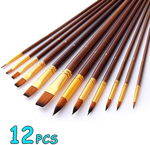 Joyooss Artist Paint Brushes, Flat Pointed Tip Nylon Hair Fine Art and Craft Brush Pinceles Set,12 Pieces Professional for High Detailed Painting Oil Water Acrylic Painting