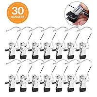 Frezon Laundry Hooks with Clips, Boot Hangers for Closet, Portable Laundry Hooks Hat Hanger Stainless Steel Home Travel Hangers Clips 30 Pack