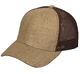 Burlap Mesh Trucker Cap Hat, Natural/Brown