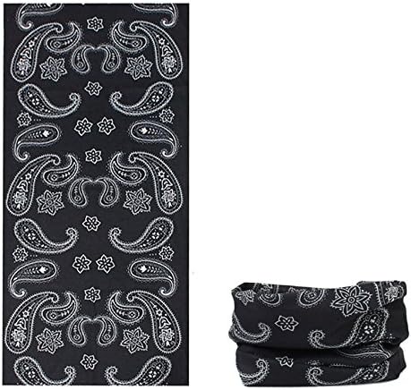 Kalily Versatile 16-in-1 Lightweight Sports &amp; Casual PAISLEY Headwear Headband Bandana Neck Gaiter, Balaclava, Helmet Liner, Face Mask for Sports, Outdoor Camping, Fishing, Party etc (Black)