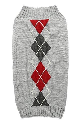 Alemon Grey Argyle Knit Pet Sweaters Clothes for Small Dogs, Classic Gray X-Small (XS) Size — image 1