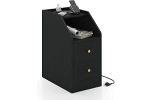 KOMFOTT Side Table with Charging Station, End Table with Storage Drawers, Sofa Couch Table for Small Space, Modern Nightstand