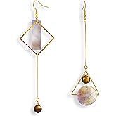 Mismatch Asymmetry Abstract Drop Dangle Abalone Shell Earrings for Woman