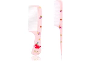 2pcs Cute Hair Comb Set, Fine Tooth & Rat Tail Styling Comb Mini Baby Plastic Hairbrush Tools Accessories for Toddlers Kids W
