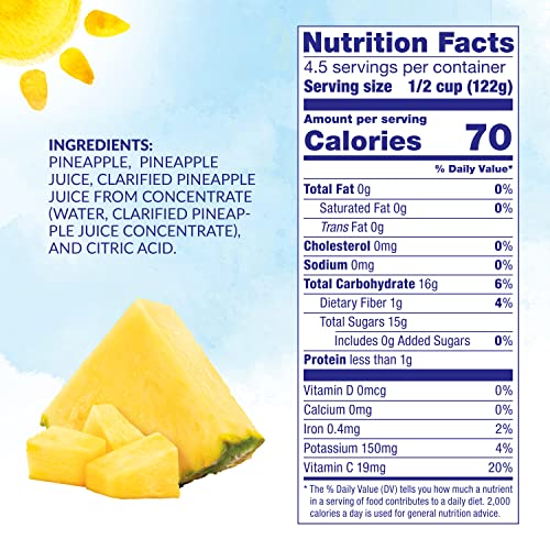 DOLE CANNED FRUIT, PINEAPPLE CHUNKS IN 100% PINEAPPLE JUICE, GLUTEN FREE, PANTRY STAPLES, 20 OZ, PACKAGING MAY VARY