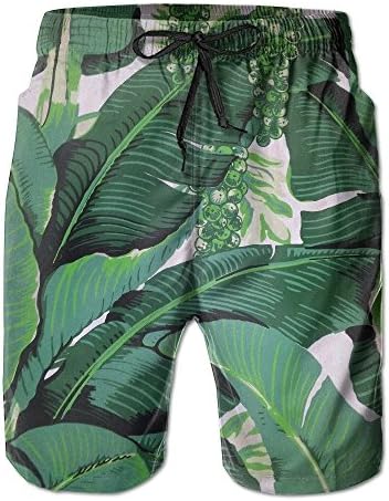 Banana Leaves Men's/Boys Casual Swim Trunks Short Elastic Waist Beach Pants with Pockets
