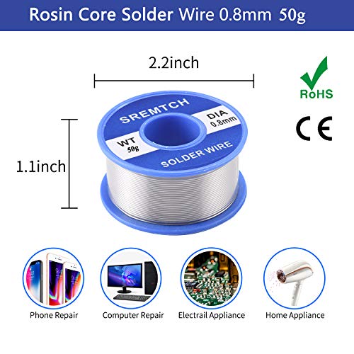 Saldatore Kit, SREMTCH Saldatore a Stagno 60W a Temperatura Regolabile 200℃〜450℃, 5pcs Punte per Saldatore, Detergente per Punte, Supporto con Spugna, Filo di Saldatura, Pompa Dissaldante, Borsa PU