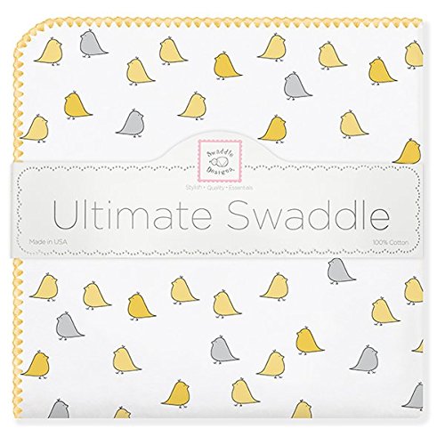 SwaddleDesigns Ultimate Swaddle Blanket, Made in USA, Premium Cotton Flannel, Yellow Jewel Tone Little Chickies