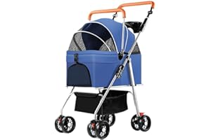YYW Pet Stroller for Small Dogs & Cats, 3 in 1 Foldable Kittens Puppies Travel Strolling Cart with Removable Carrier, Cup Holder, Storage Basket & Lockable Wheels(Blue)