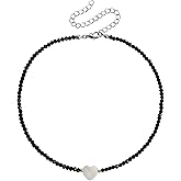 Baroque Pearl Black Bead Necklace, Dainty Spinel Heart Short Choker Necklace, Trendy Adjustable Cute Collarbone Jewelry Gift