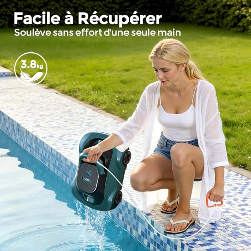 Pool Robot, Wireless Pool Vacuum Cleaner, 180 Min Autonomy, Powerful Suction, Intelligent Navigation, Ultra-Fine Filtration, Self-Parking, Wireless Pool Robot for Above Ground Pools 200 m²