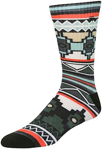 Stith Mens Mayan Mix Rotary Print Crew Socks w/ 1/2 Terry, Ribbed Shaft & Arch Support Grey Combo One Size