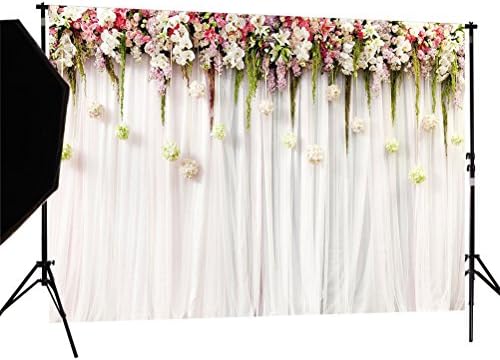 DULUDA 7X5FT Flowers White Pink Lace Curtain Wedding Ceremony Vinyl Photography Backdrop Photo Booth Background studio prop FS15