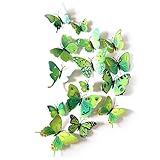 JYPHM 24PCS Butterfly Wall Decal Removable Refrigerator Magnets Mural Stickers 3D Wall Stickers for Kids Home Room Nursery Decoration Wall Art Green