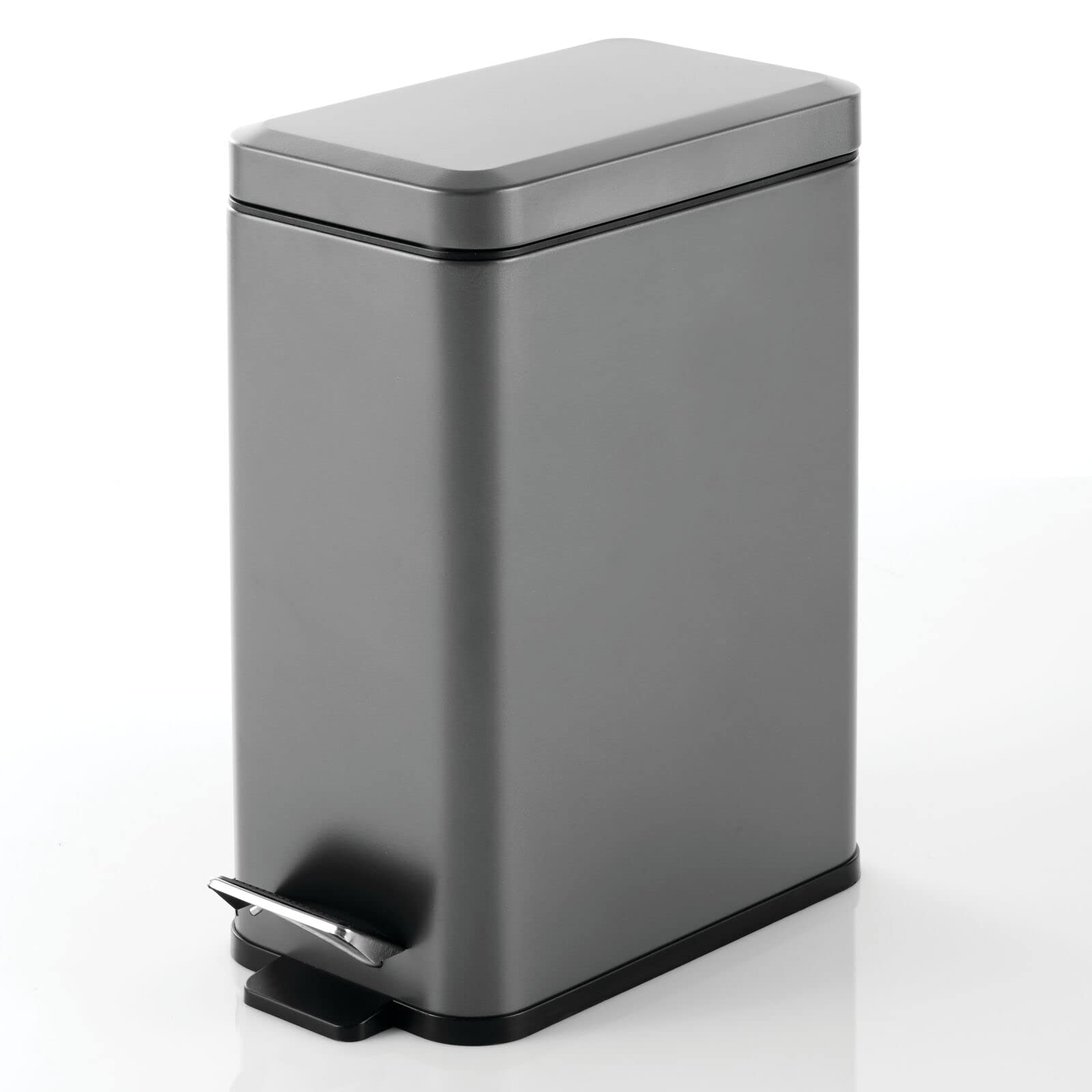 Photo 1 of mDesign Pedal Bin — Waste Bin with Pedal, Lid and Plastic Bucket Insert for Bathroom, Kitchen, and Office — Metal Household Rubbish Bin with Ergonomic Design — Dark Grey