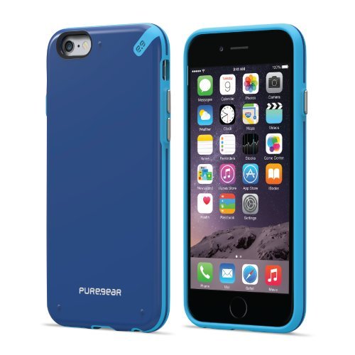 PureGear Slim Shell Snap On Ultra Thin Sleek Flexible Durable Protective Cover Case for iPhone 6S / 6, Functional Metal Buttons, Pacific Blue