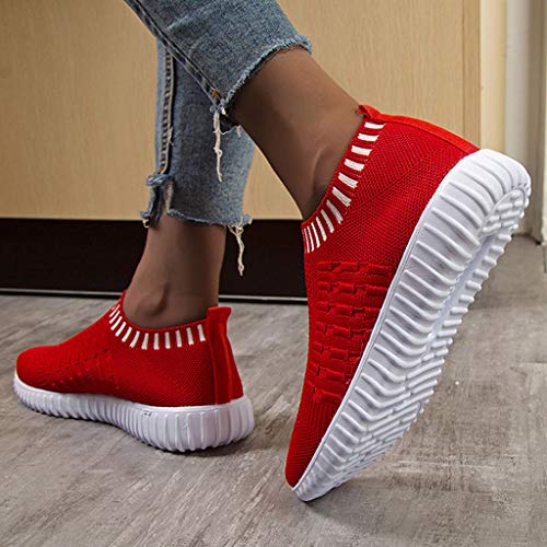 Dermanony Women's Casual Walking Sock Shoes Lightweight Breathable Mesh Work Slip-on- Breathable Yoga Sneakers Red