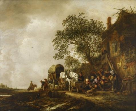 The High Quality Polyster Canvas Of Oil Painting 'Isack Van Ostade - Travelers Halting At An Inn, C. 1635-49' ,size: 12x15 Inch / 30x37 Cm ,this Amazing Art Decorative Canvas Prints Is Fit For Foyer Artwork And Home Gallery Art And Gifts