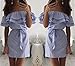 Aifer Women's Casual Summer Off Shoulder Midi Dresses Striped Ruffles Strapless Dresses