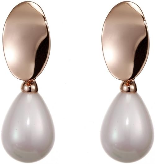 CONIFERA Stud Earrings with Rose Gold Wave Shape Findings and Pearl Pendant Fashion Jewelry for Women Girls