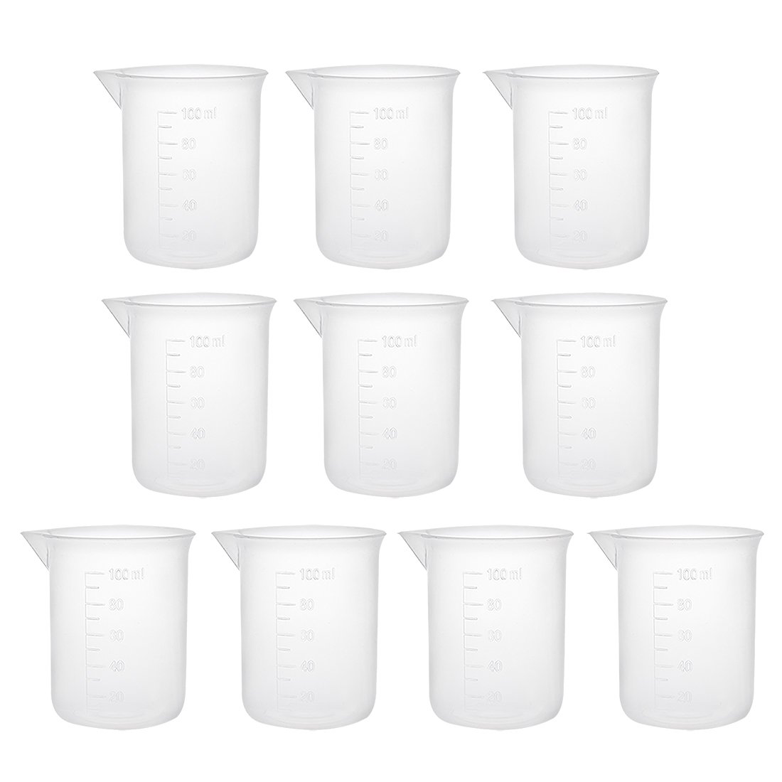 sourcingmap Measuring Cup 100ml PP Plastic Graduated Beaker Transparent for Lab Kitchen liquids 10pcs
