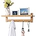 LANGRIA Wall-Mounted Coat Hook Bamboo Wooden Coat Rack and Hook Rack with 5 Metal Hooks and Upper Shelf for Storage Scandinavian Style for Hallway Bathroom Living Room Bedroom, Bamboo Color