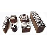 Exclusive Spiral and Geometric Designs Wooden Printing Stamps (Set of 6)